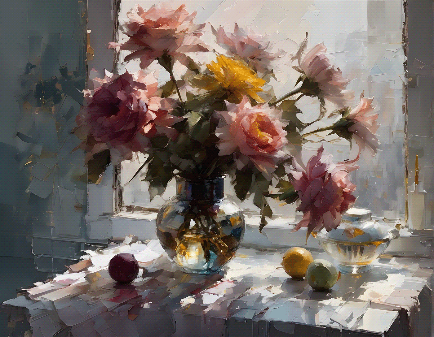 still life IMPASTO Roses Flowers digital painting art image Style ILLUSTRATION  Digital Art 