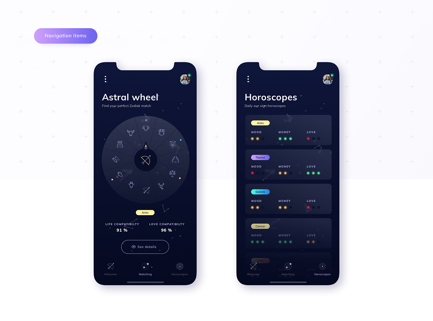 ux UI art direction  motion Interface mobile app Astrology gradients iPhone x