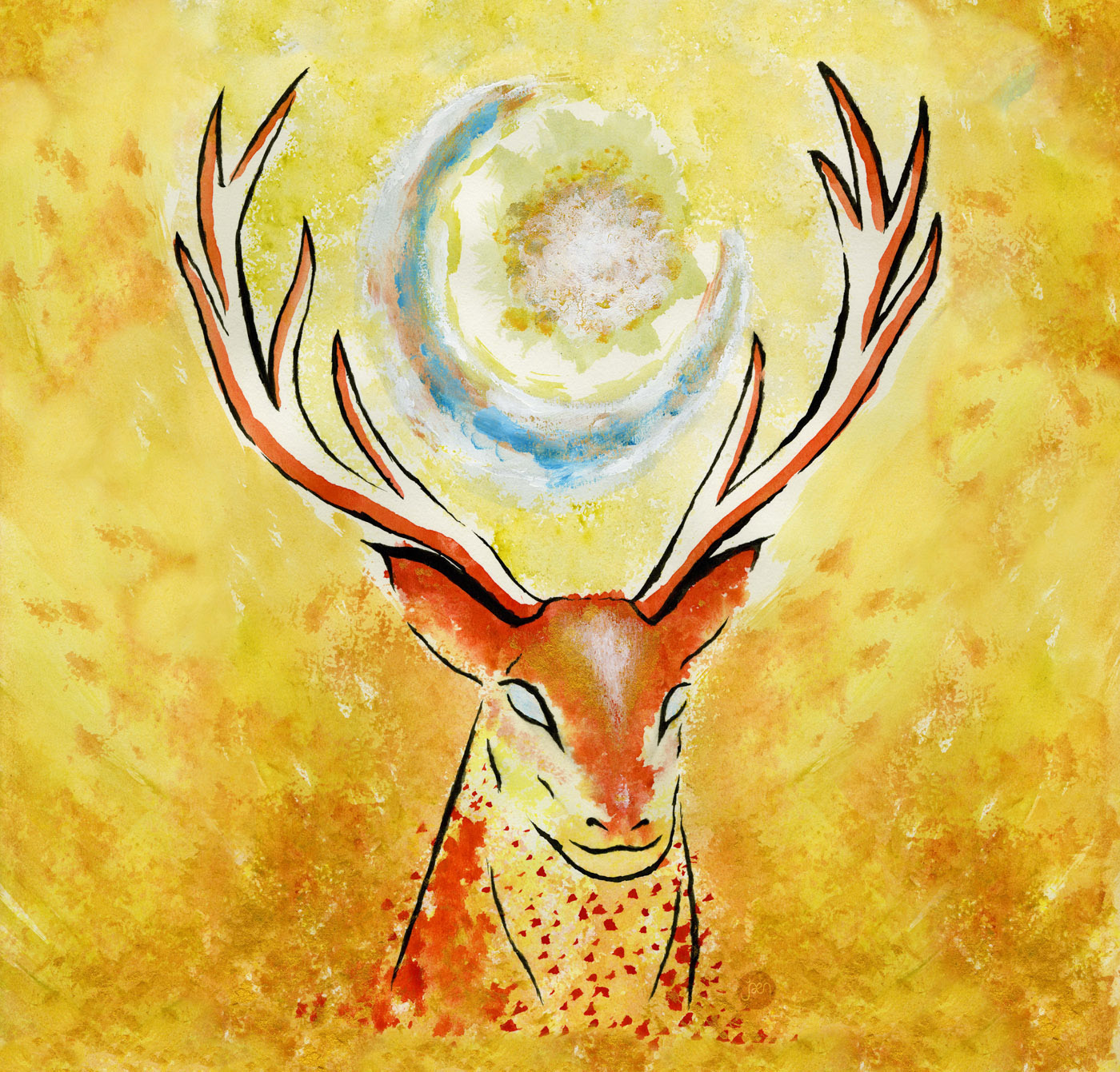 stag deer stars surreal painting  