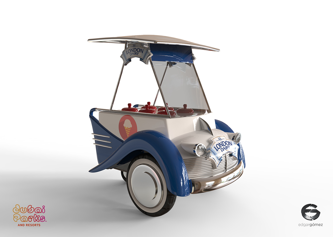 car trolley ice cream graphic design  medieval 50's 60's Vehicle 3D Render