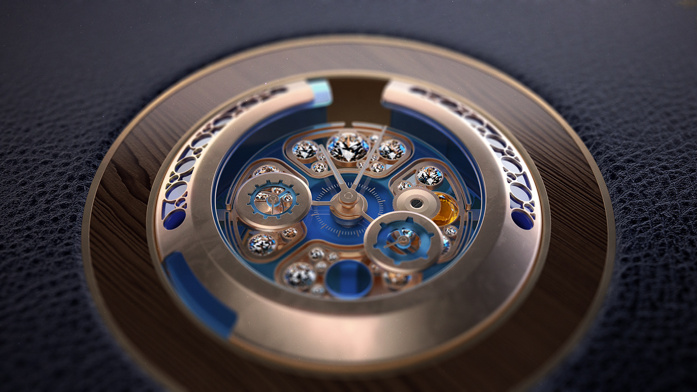 3D CGI closeup design diamond  gold Jewellery luxury product watch