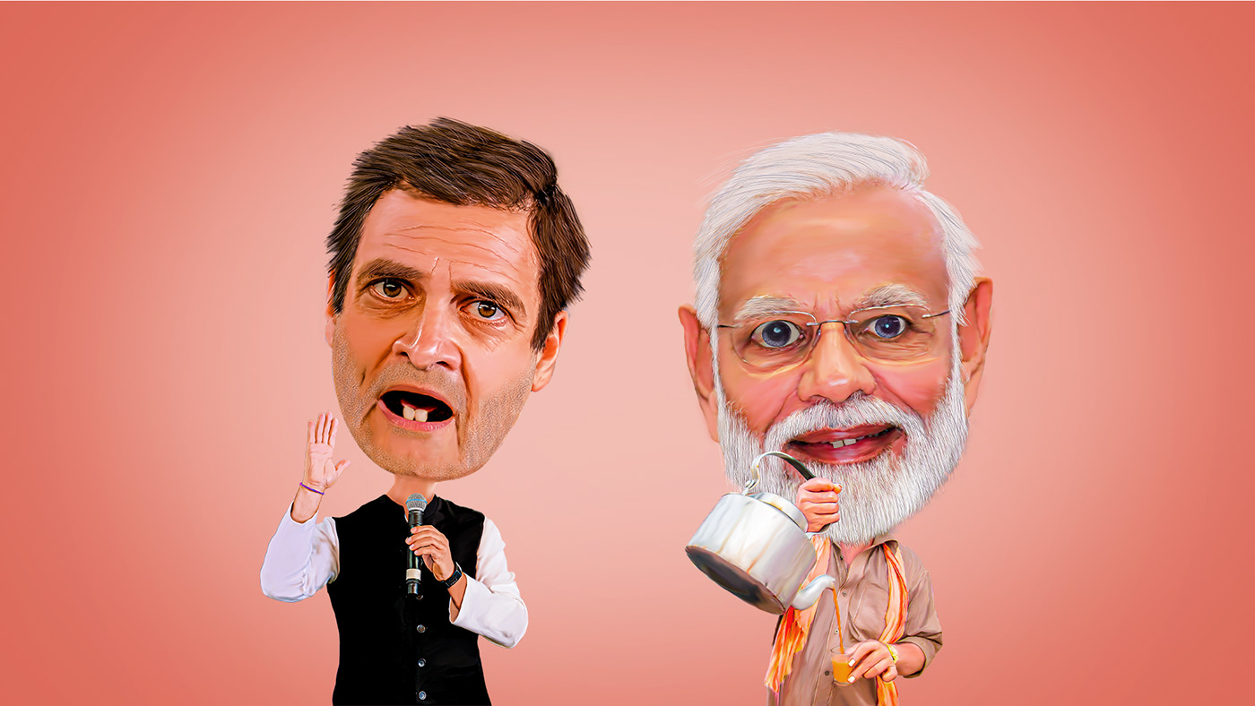 caricature   Digital Art  indian Indian Politics NarendraModi photoshop politics Rahul Gandhi smudge painting