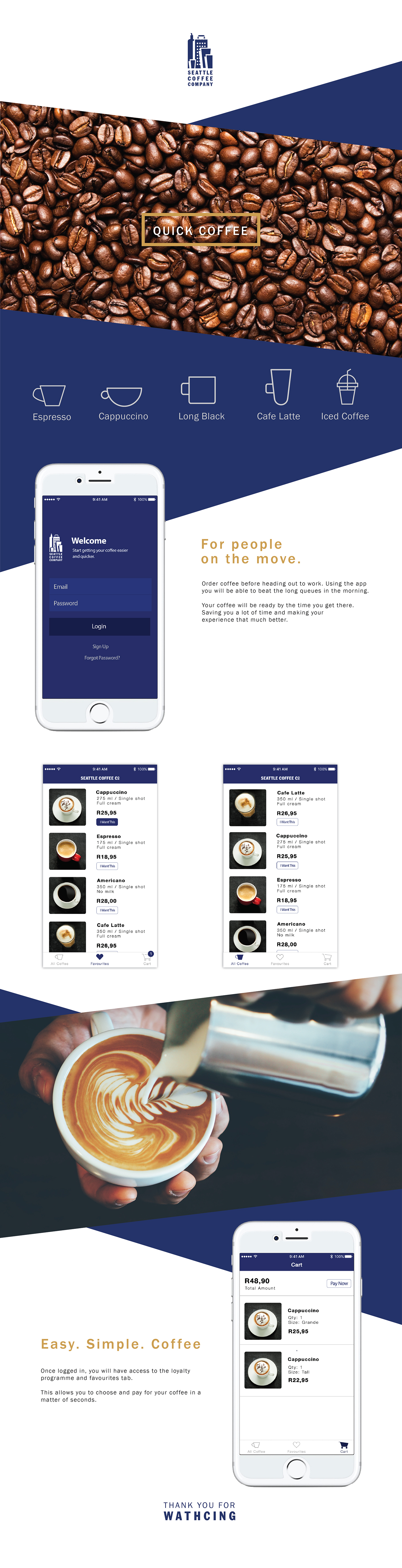Coffee app UI ux app design Seattle Coffee Company concept