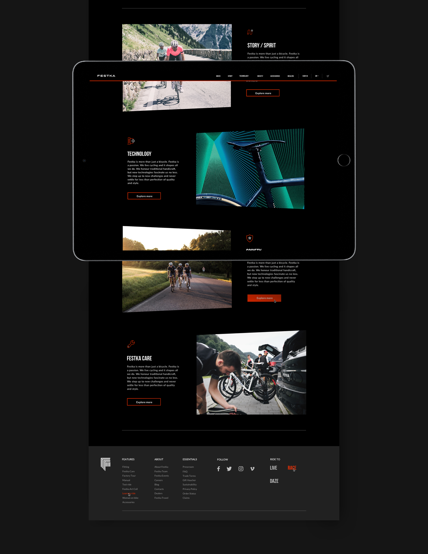 festka Website dark Bike UI ride Cycling cycle Web Webdesign