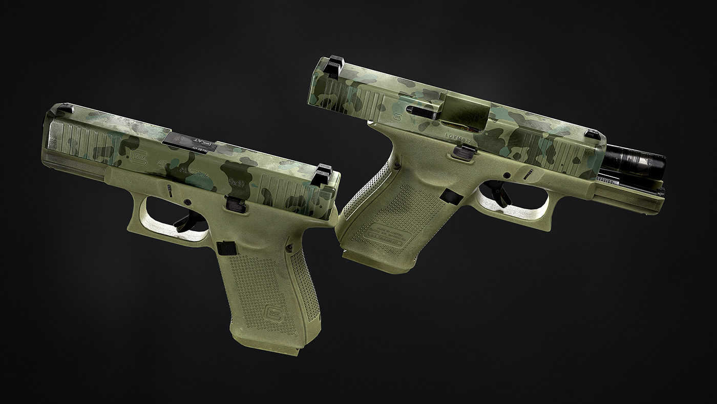 3D game glock glock 45 Gun highpoly lowpoly Military PBR weapons