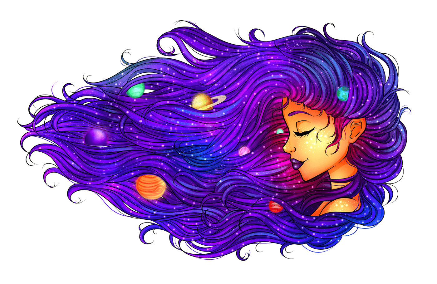 Digital Art  digital illustration galaxies galaxy ILLUSTRATION  Space  bright colorful purple vibrant