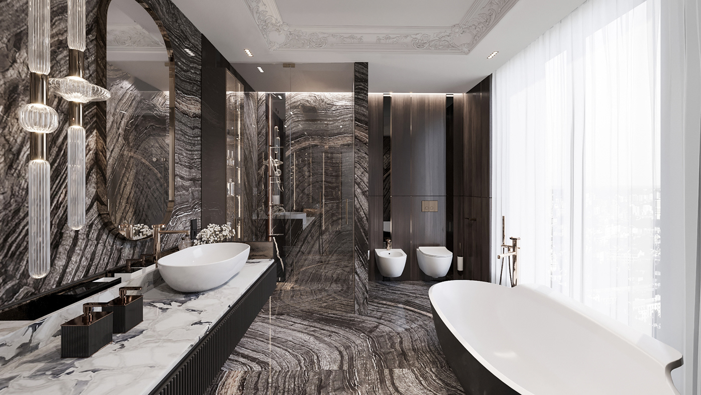 bathroom corona design designinterior interior design  modern Private Apartment visualization wardrobe дизайнинтерьера  