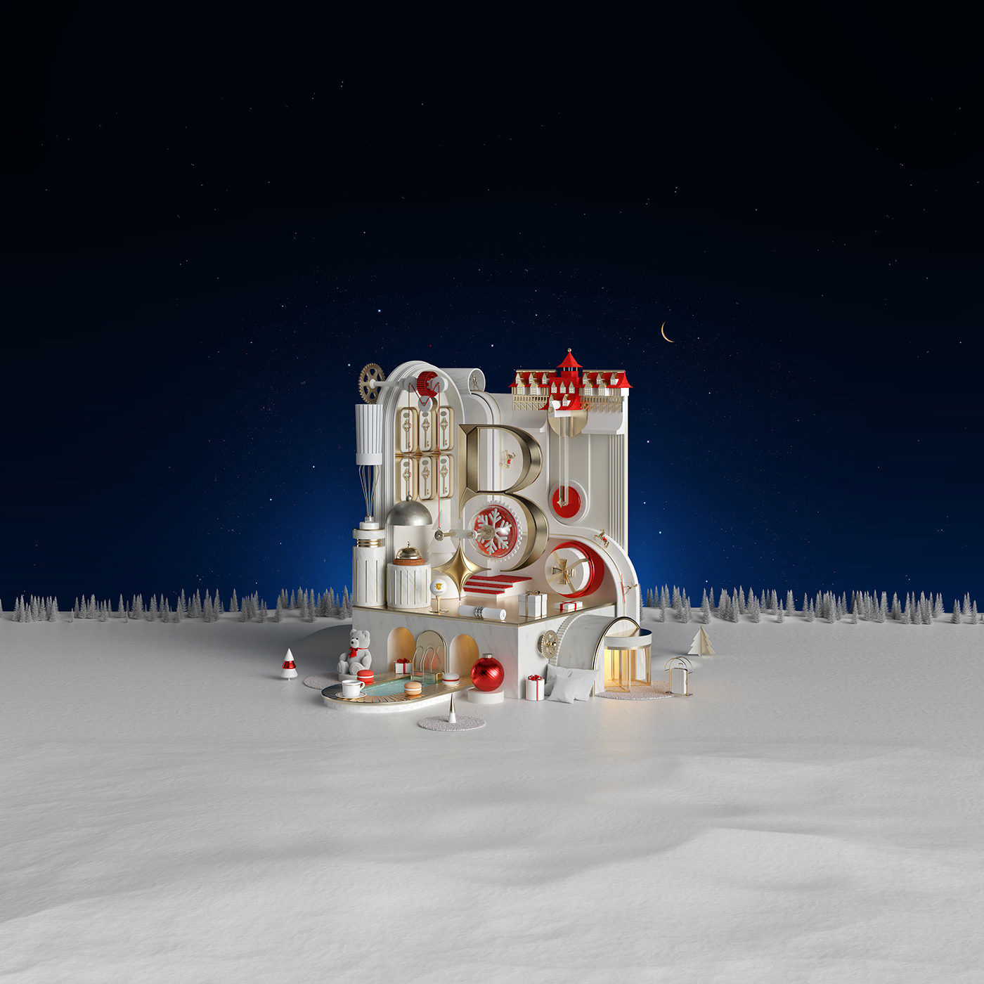 3D animation  artwork c4d Christmas Digital Art  motion new year snow winter