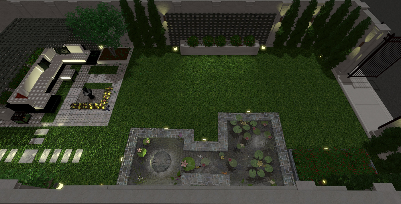 backyard design design gardening green Landscape realistic rendering Villa
