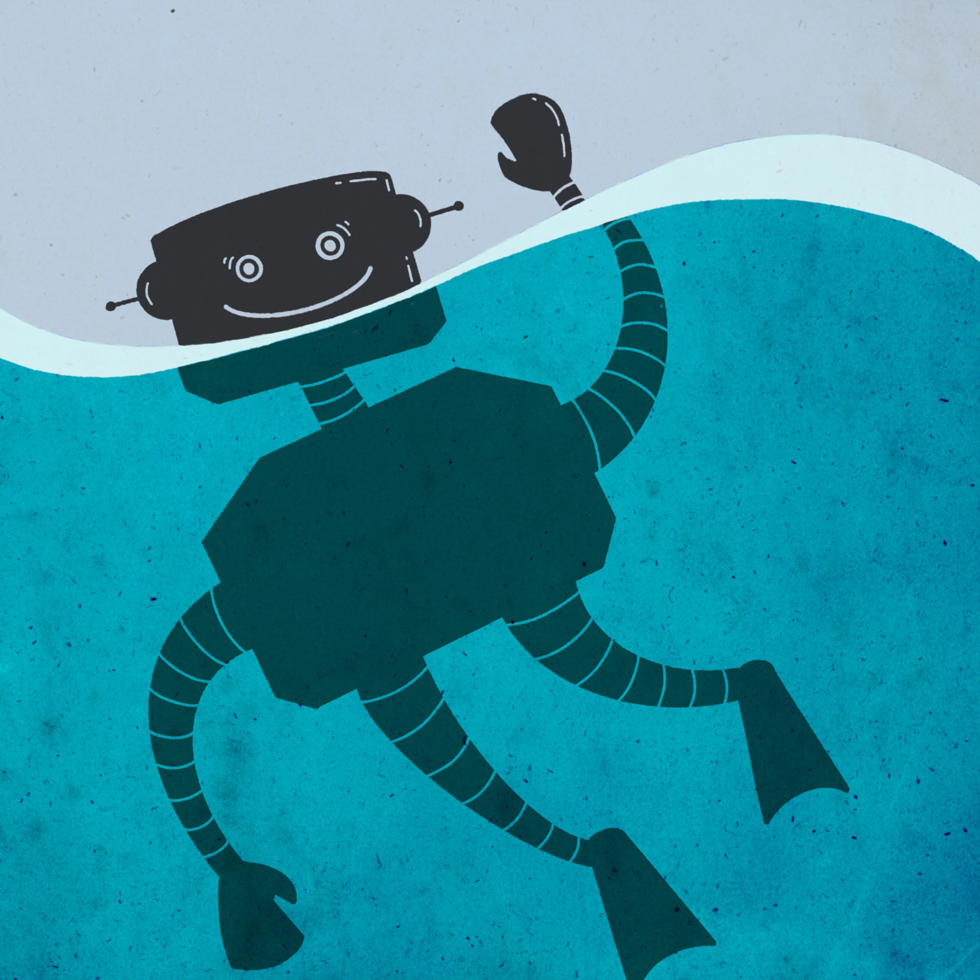 comic Digital Art  ILLUSTRATION  marchofrobots Procreate RetroSupply robot swim swimming water
