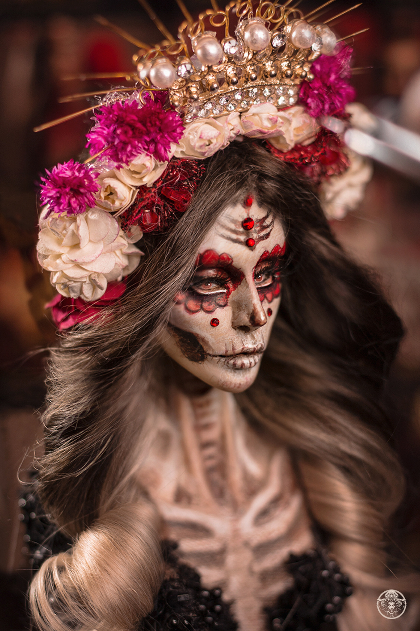 bjd doll catrina Dia De Muertos female handmade Haute couture mexico ooak doll resin skull