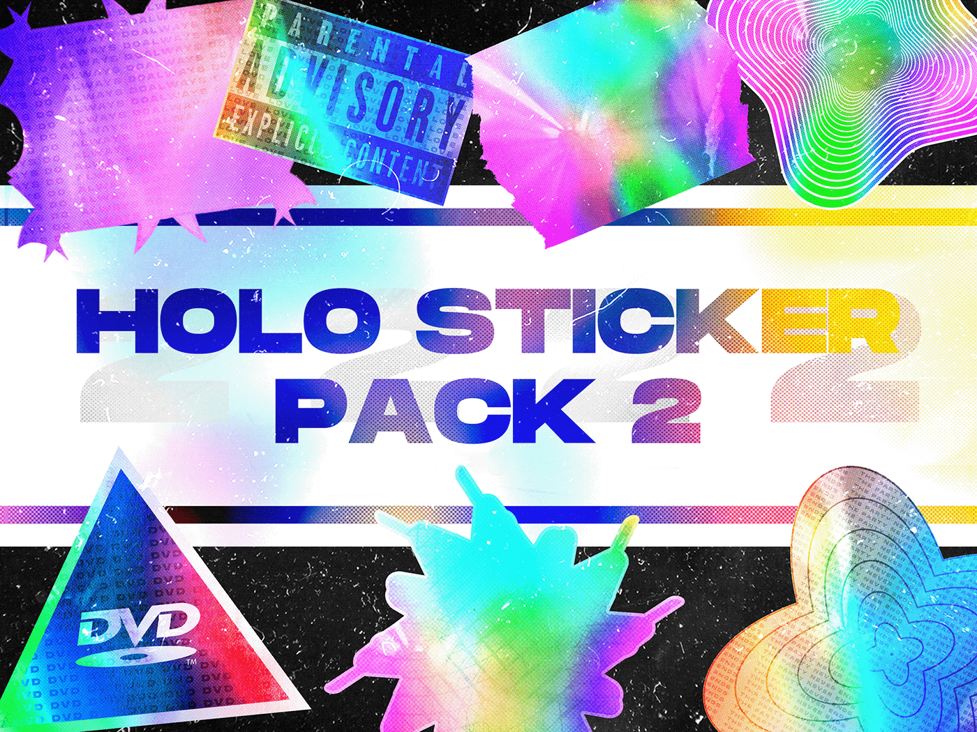 8款潮流全息渐变虹彩贴纸标签设计PNG免抠图素材包 Holo Sticker Pack 2