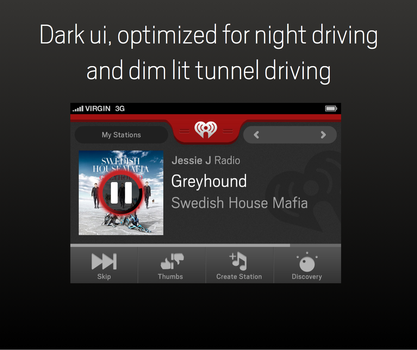 Radio wireframes automotive   Headunit dark ui UI Wires ios android mobile Driving spotify rdio car