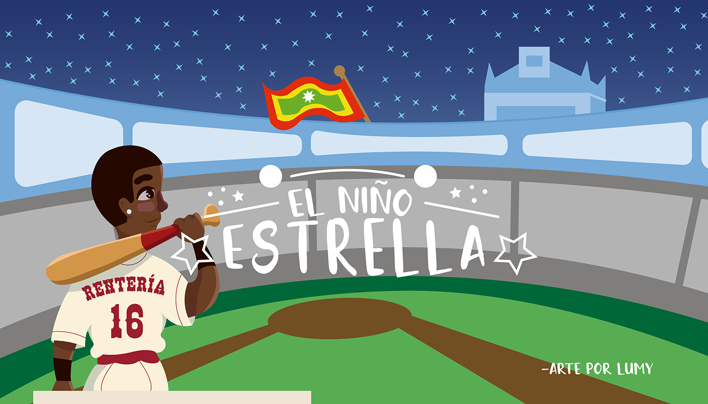 Portada de libro infantil llamado el niño estrella inspirado en el beisbolista Edgar Rentería.