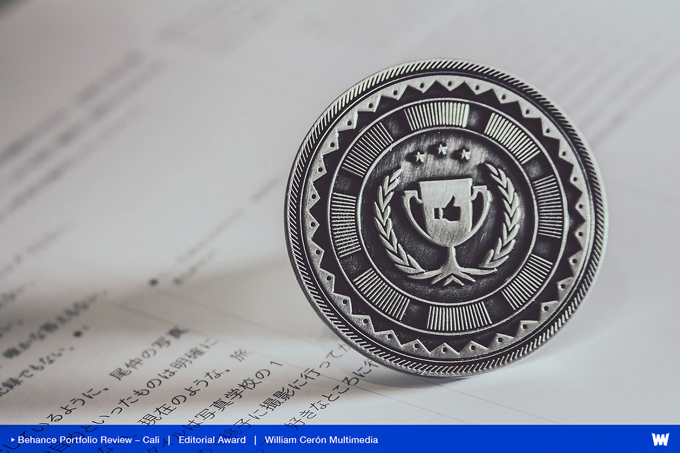 portfolio review Cali award Appreciation coin portrait blue logo Behance