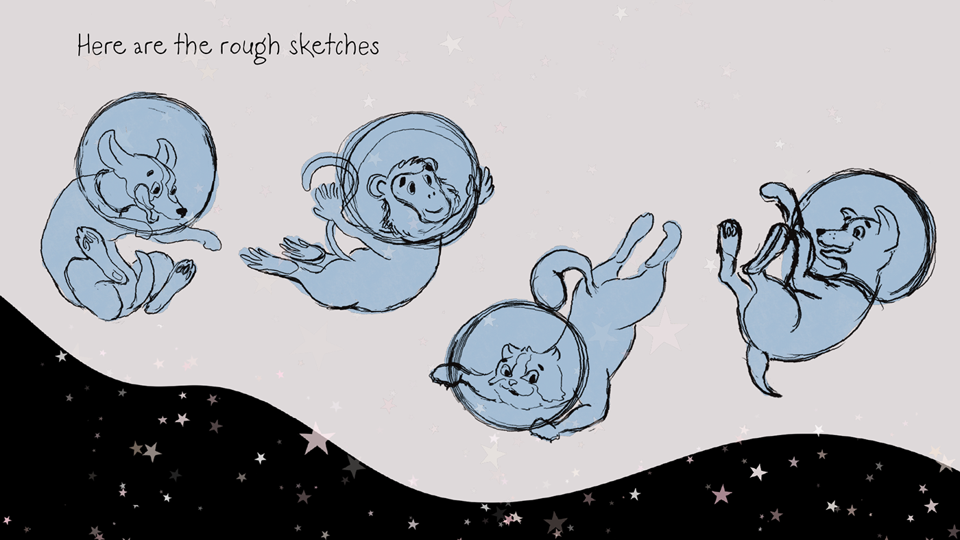 pattern pijamas linen cosmic astronaut space pattern kids illustration chimpanzee Belka and Strelka