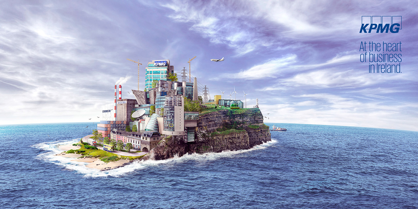 Island Ireland city collage SKY Ocean buildings Landmarks scenery business