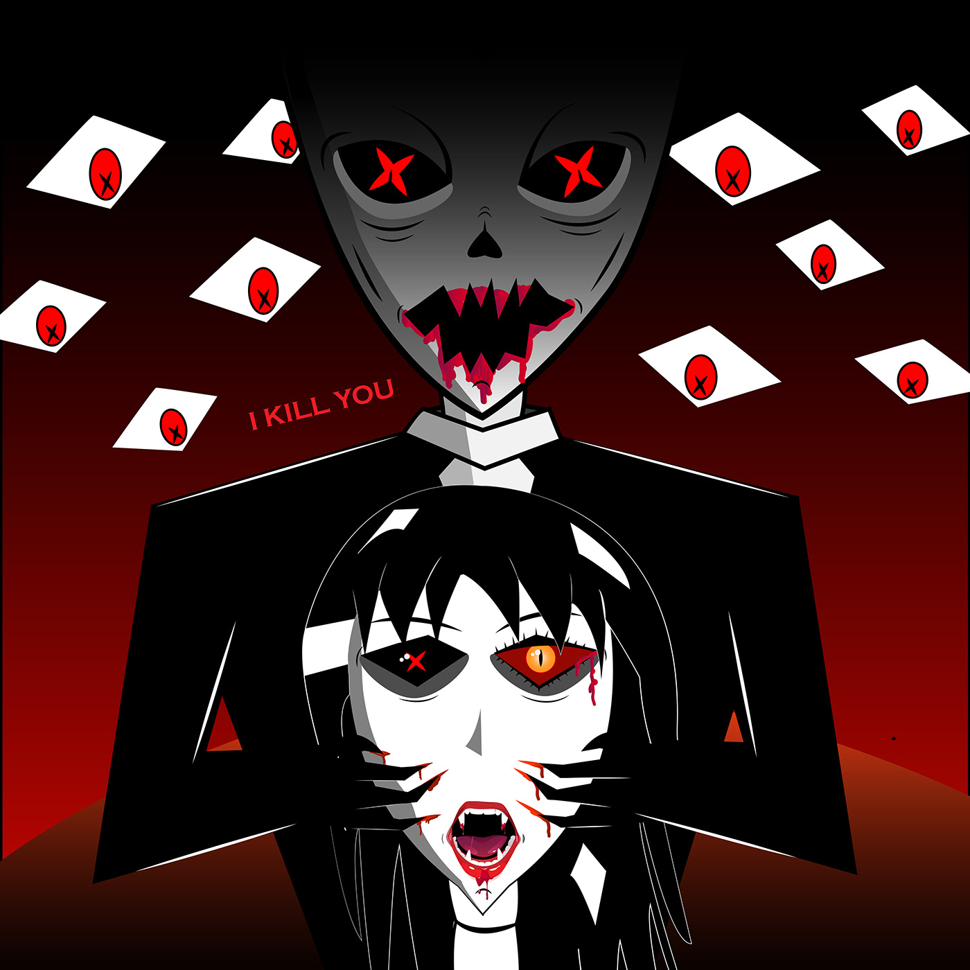 animation characters blood Character Character design  crossed demon red eyes women