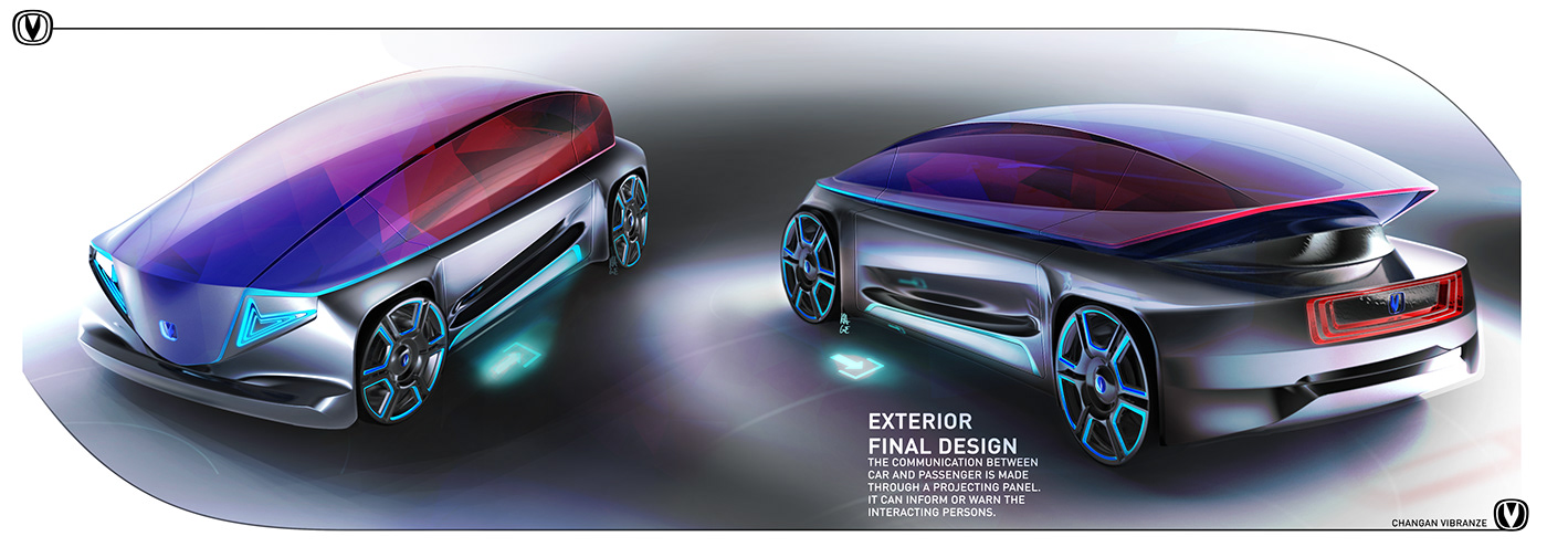 Autonomous car sharing Vehicle design china Megacity Interior exterior vision