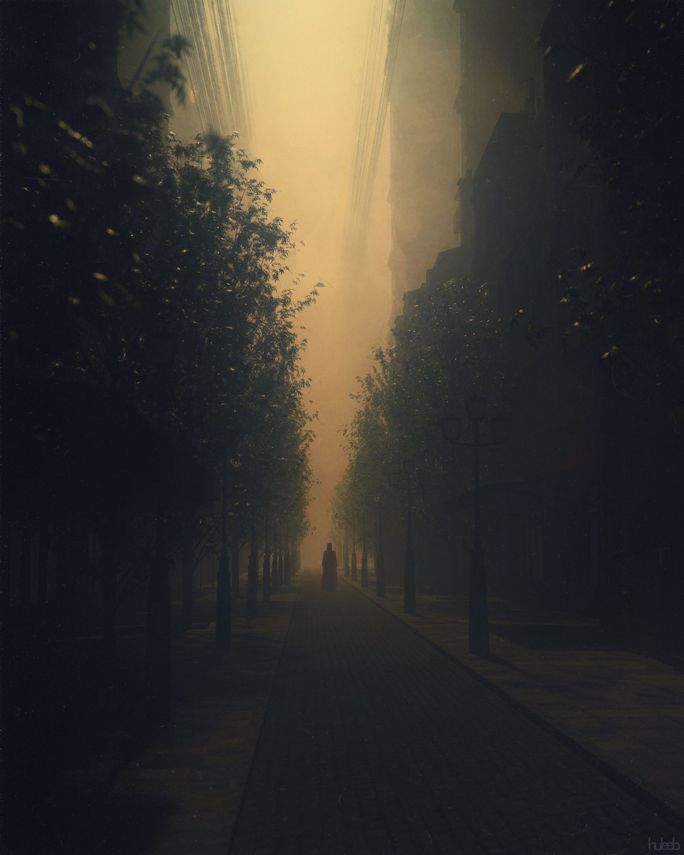city concept dark digital foggy ghost horror lighting Street town