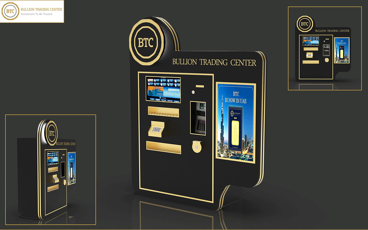 gold alloy 3D Render keyshot btc Stand ATM design product design 
