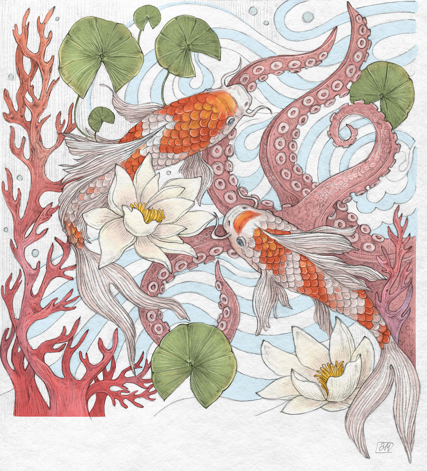 china dragon ILLUSTRATION  koi KOI FISH peony Phoenix scarf tiger tiger illustration