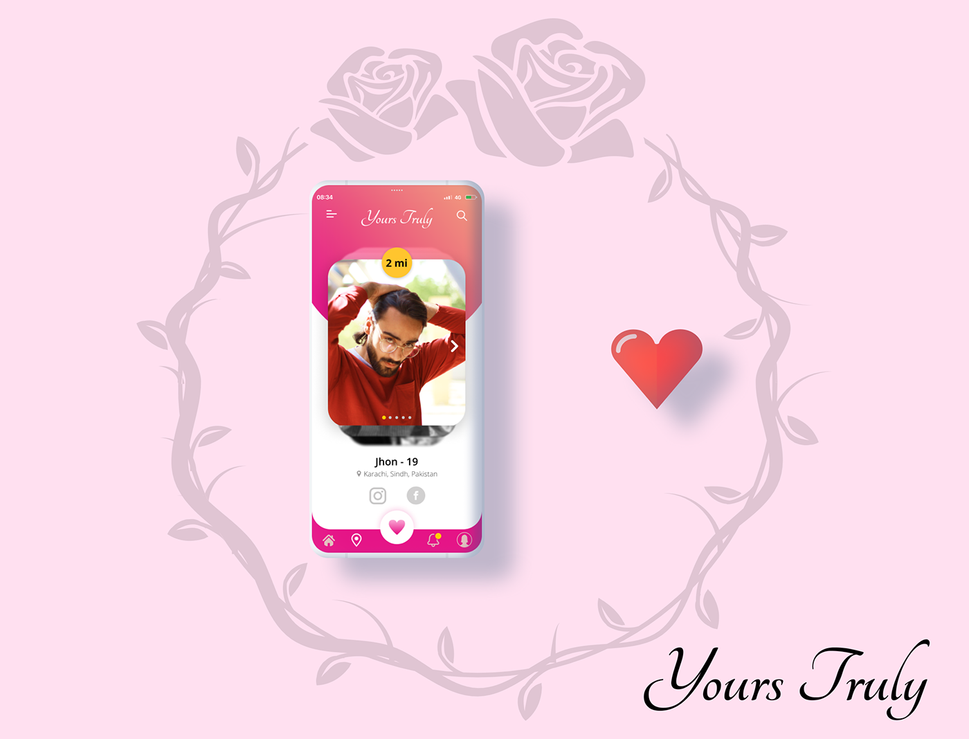 app application concept Dating design Jhon Raza Love pink UI yours truly