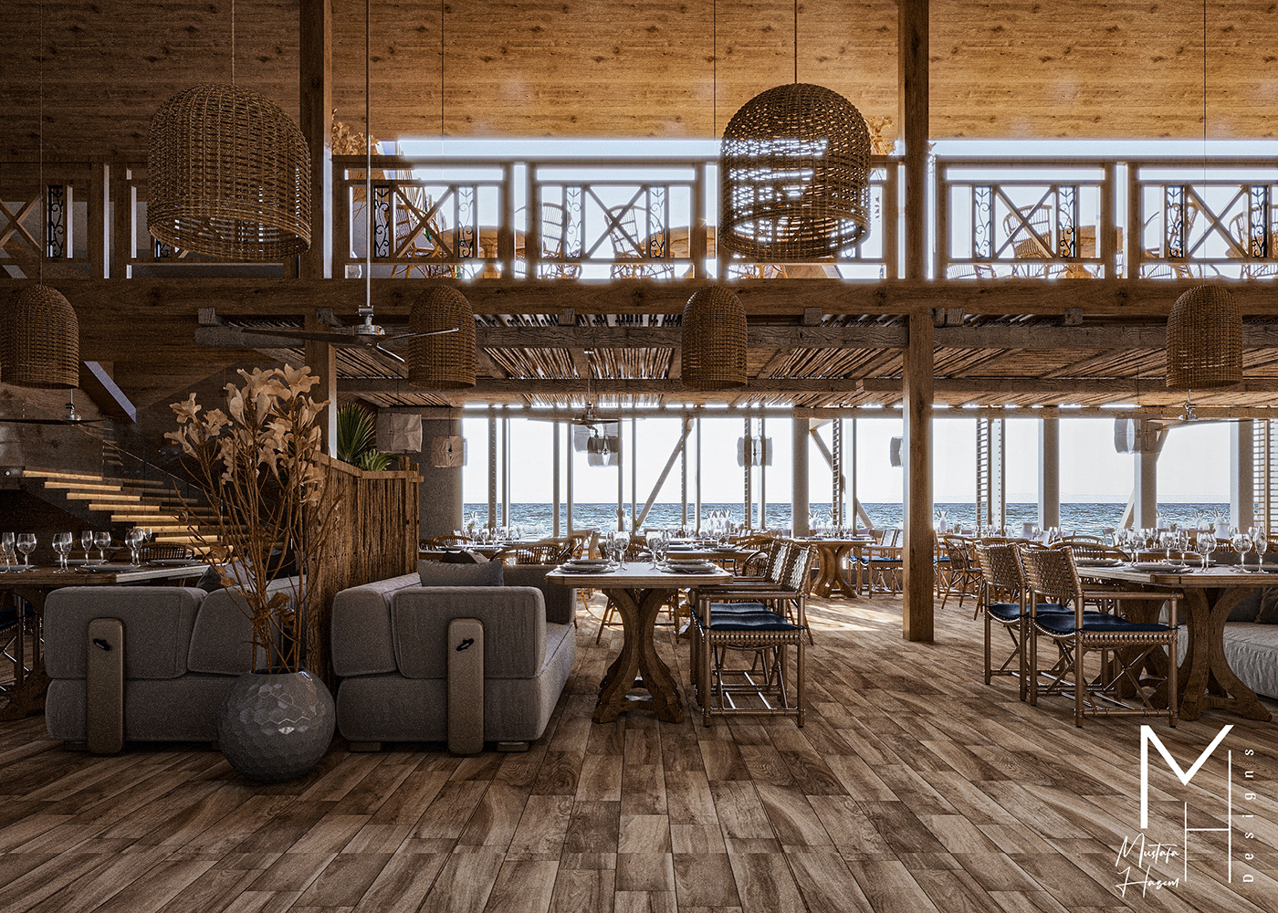 boho Wabi Sabi interior design  restaurant Interior design beach Nature visualization archviz
