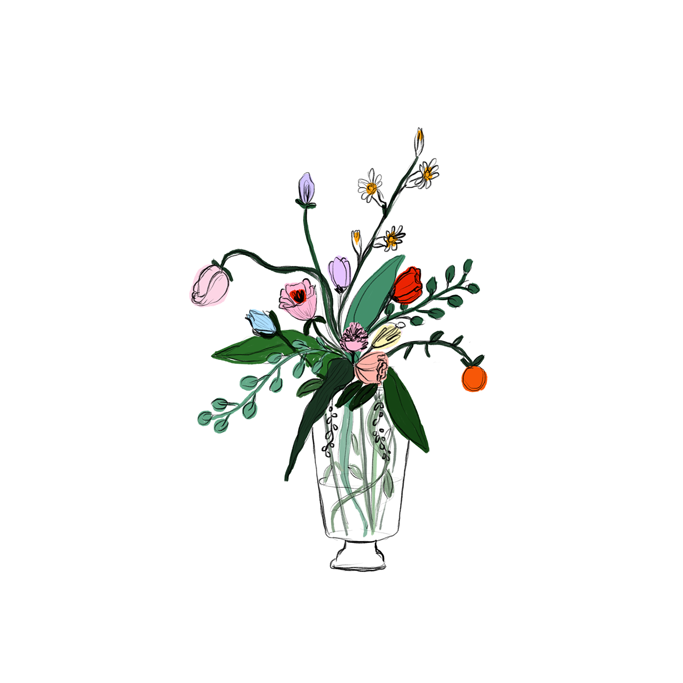 Ilustración illustration drawing flowers flores iPad Pro procreate