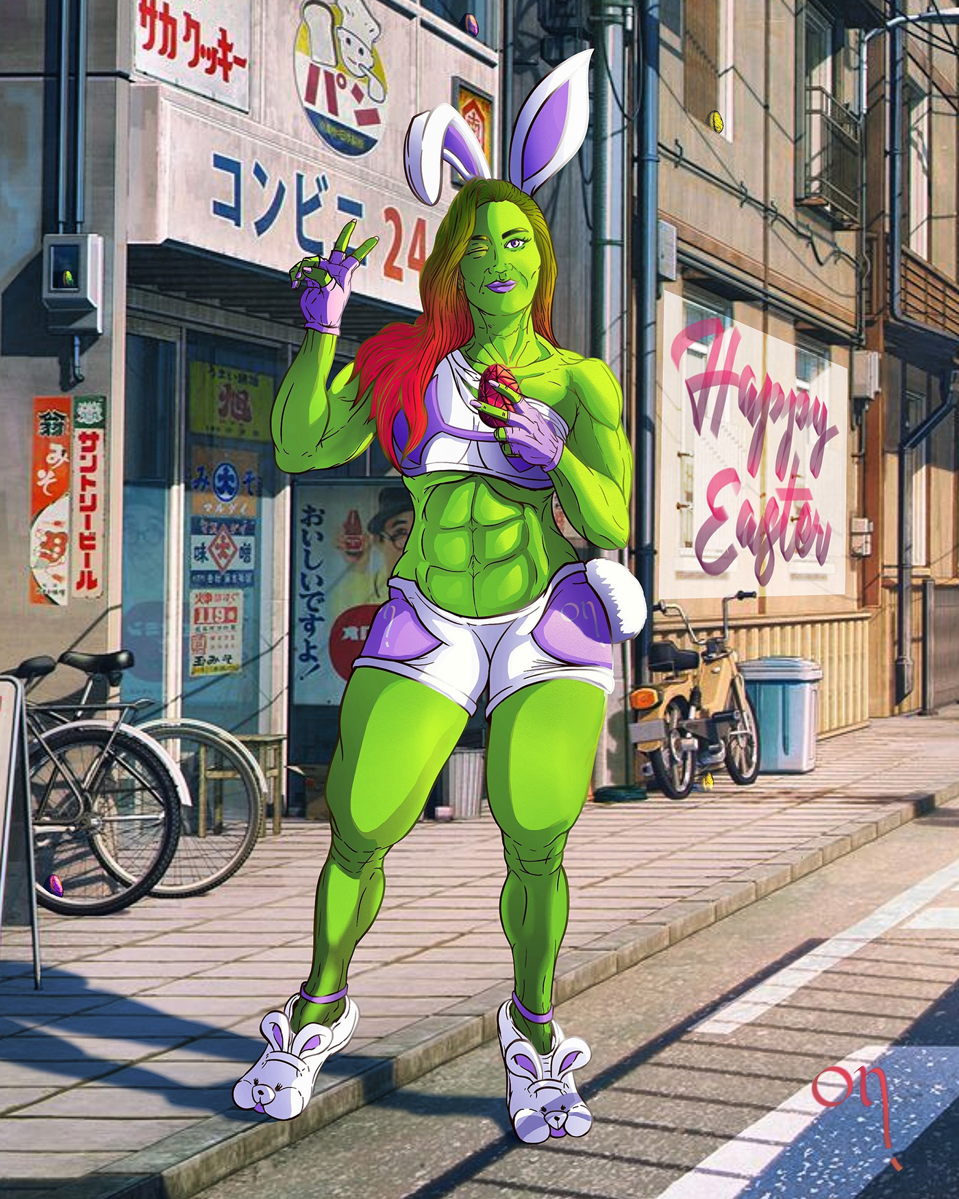 anime artwork bunny Character comics design green heroine Hulk ILLUSTRATION  marvel model muscle muscular pretty she strong superheroe woman