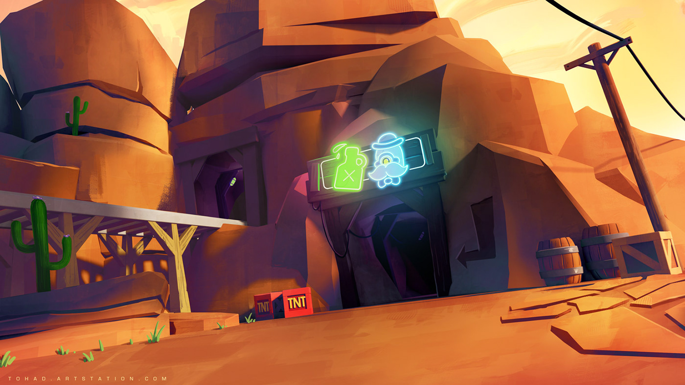 cartoon cowboy western far west colorful concept art environment video game supercell background