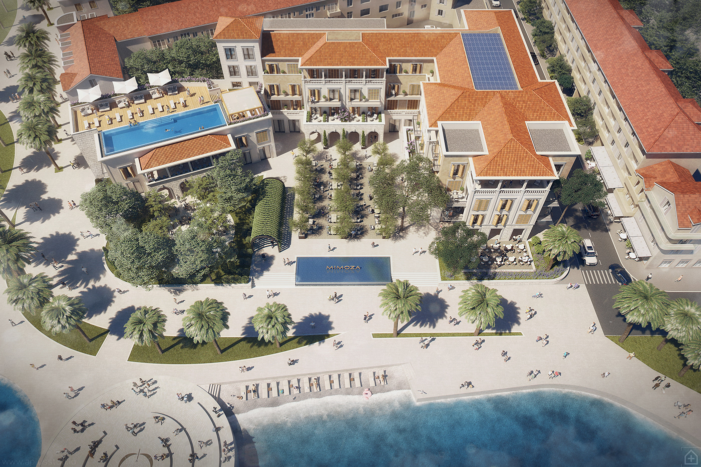 archviz hotel luxury montenegro Promenade Render Seaside