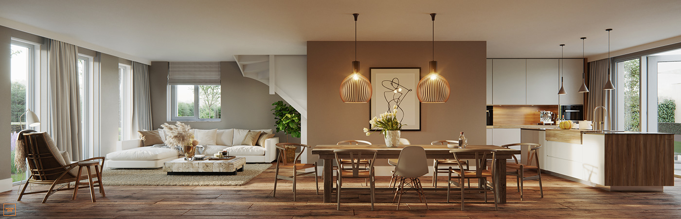 livingroom kitchen Architectural Vizualisation archviz CGI CoronaRender  Render Interior