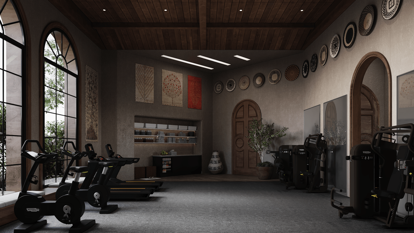 cozy farm house gym Interior interior design  mediterranean Mediterranean style modern Render visualization
