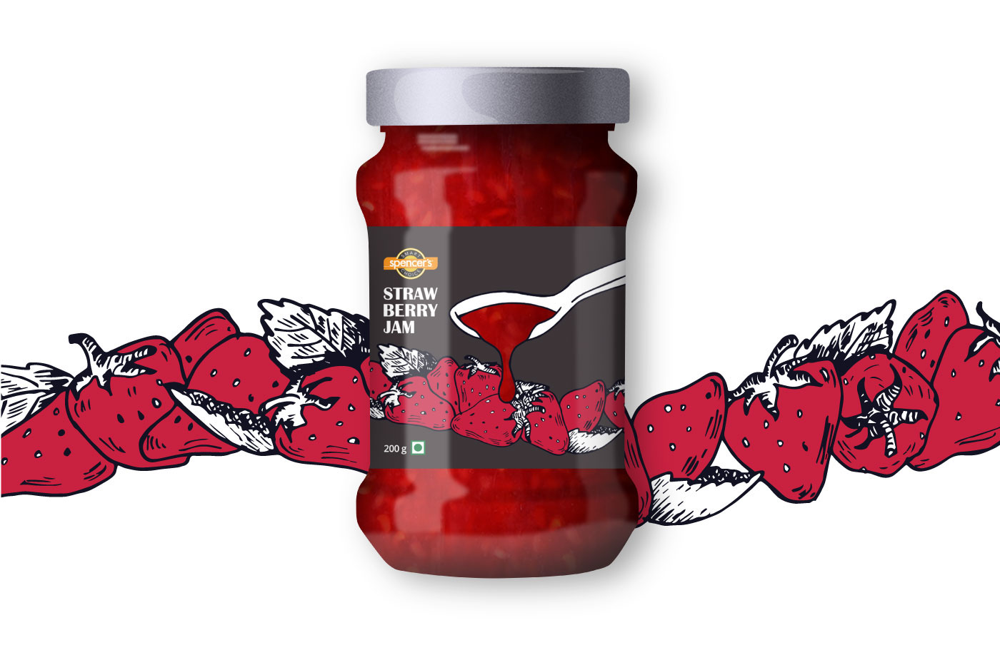 spencer's jam bottle jam packaging Label graphics redesign