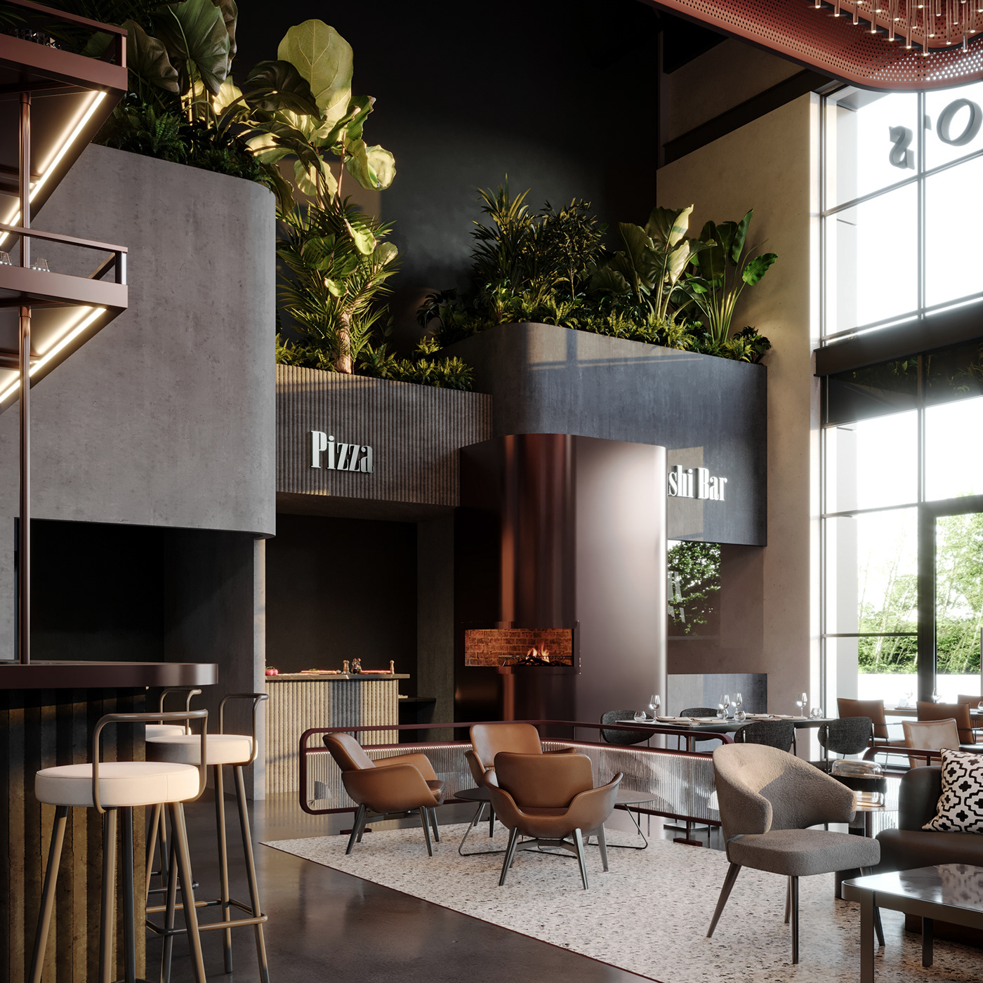 3D Visualization 3ds max architecture archviz CGI corona interior design  restaurant visual identity visualization