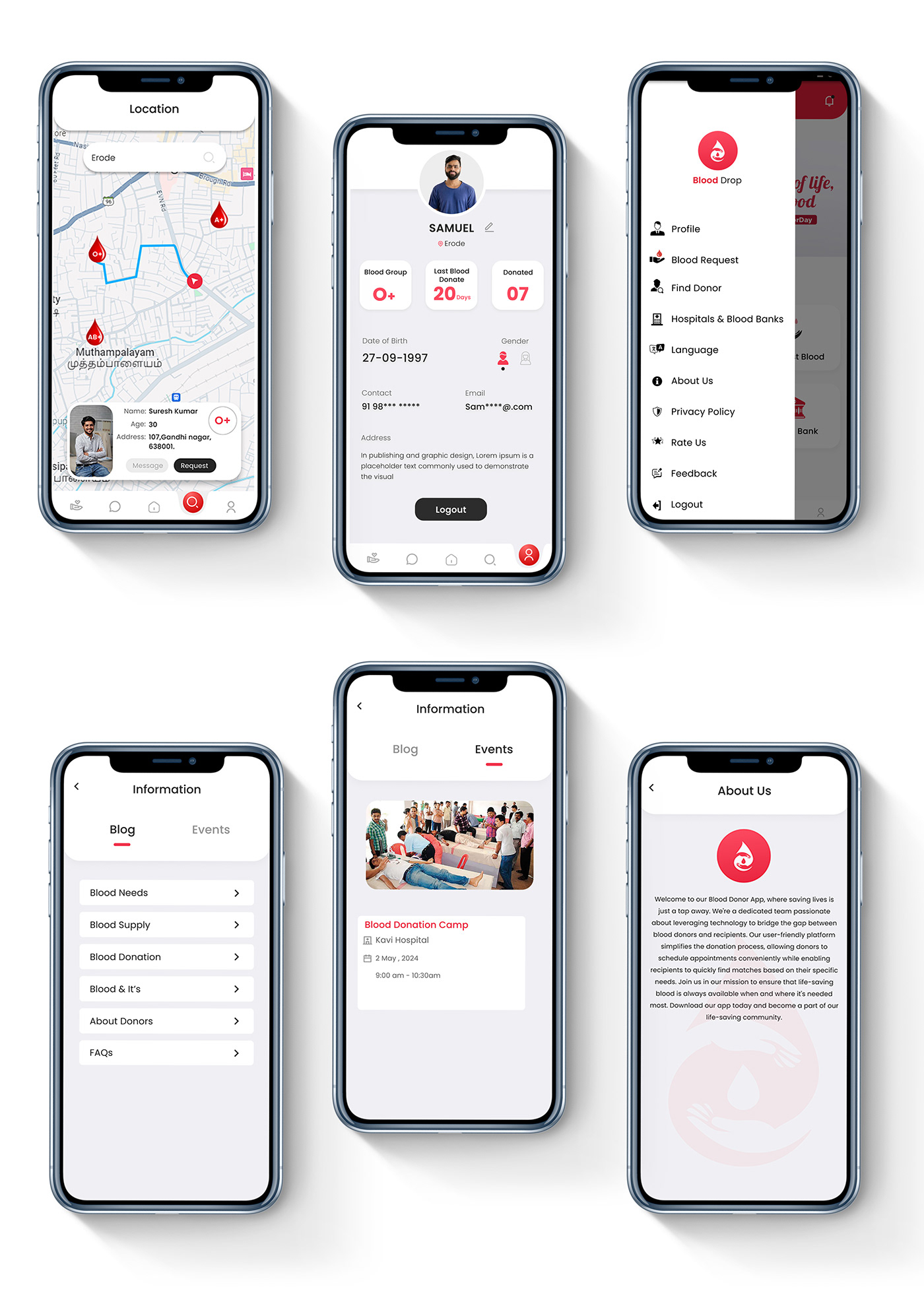 UI/UX Figma Mobile app Case Study blood donation emergency blood user interface user experience