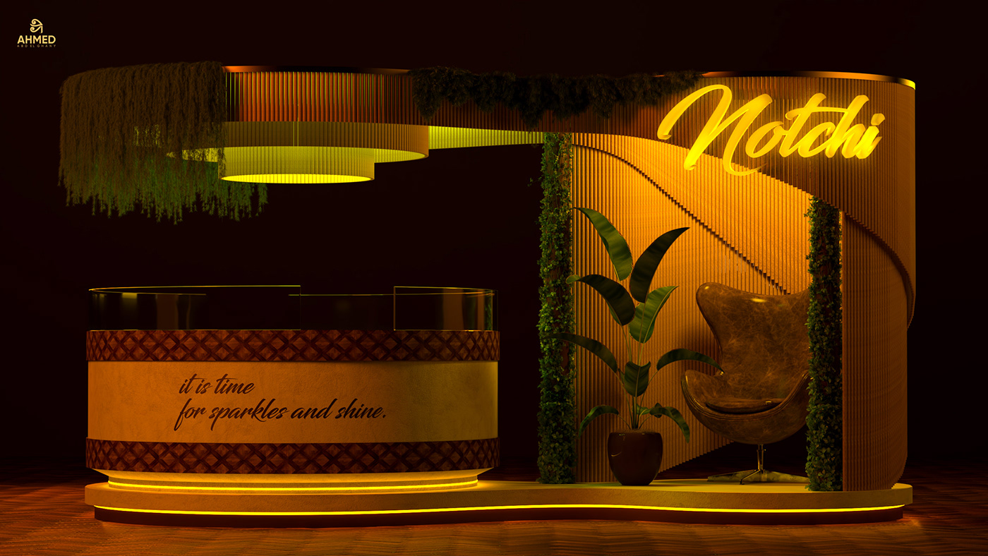 3D 3ds max bamboo booth Kiosk neon