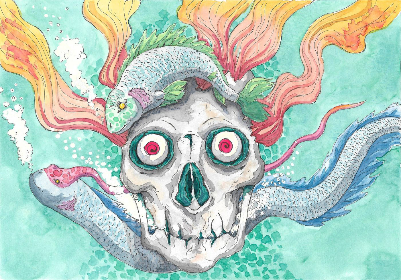 bones Cranium decay Fanatasy macabre momento mori rebirth skulls watercolour art