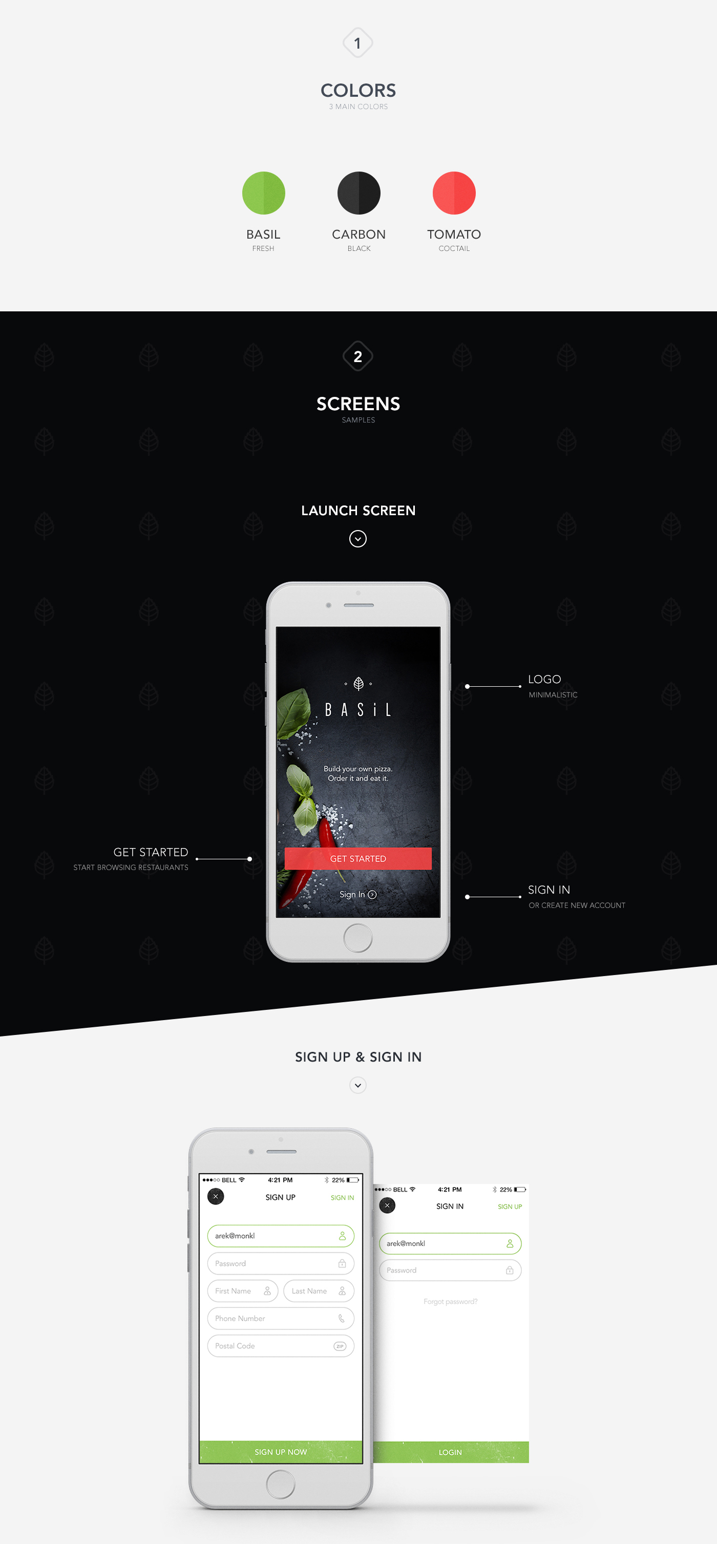 Food  Pizza ios app mobile ux UI clean modern restaurant Basil Order checkout login payment