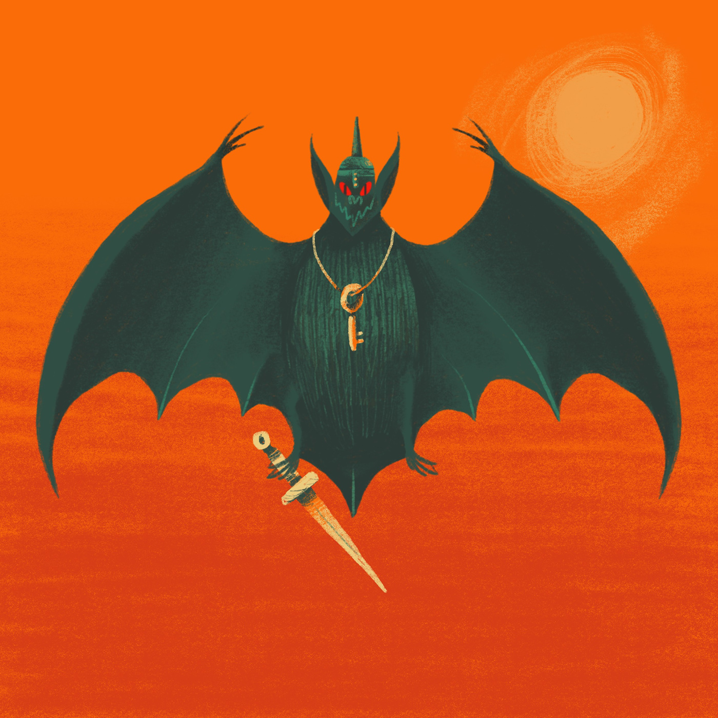 Halloween bat drawn Drawing  animal creature personal orange green Sword