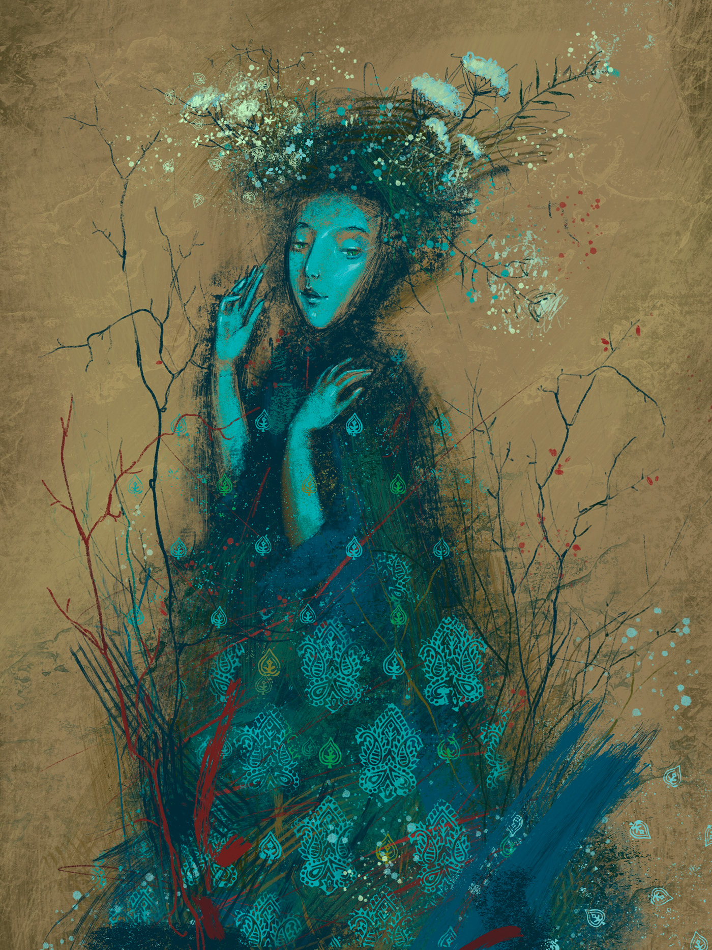 portrait sketch blue nymph fairy Procreate digital graphic art