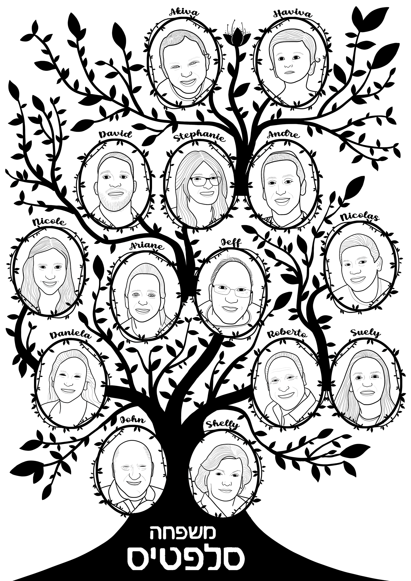 árvore genealógica familia preto e branco retrato