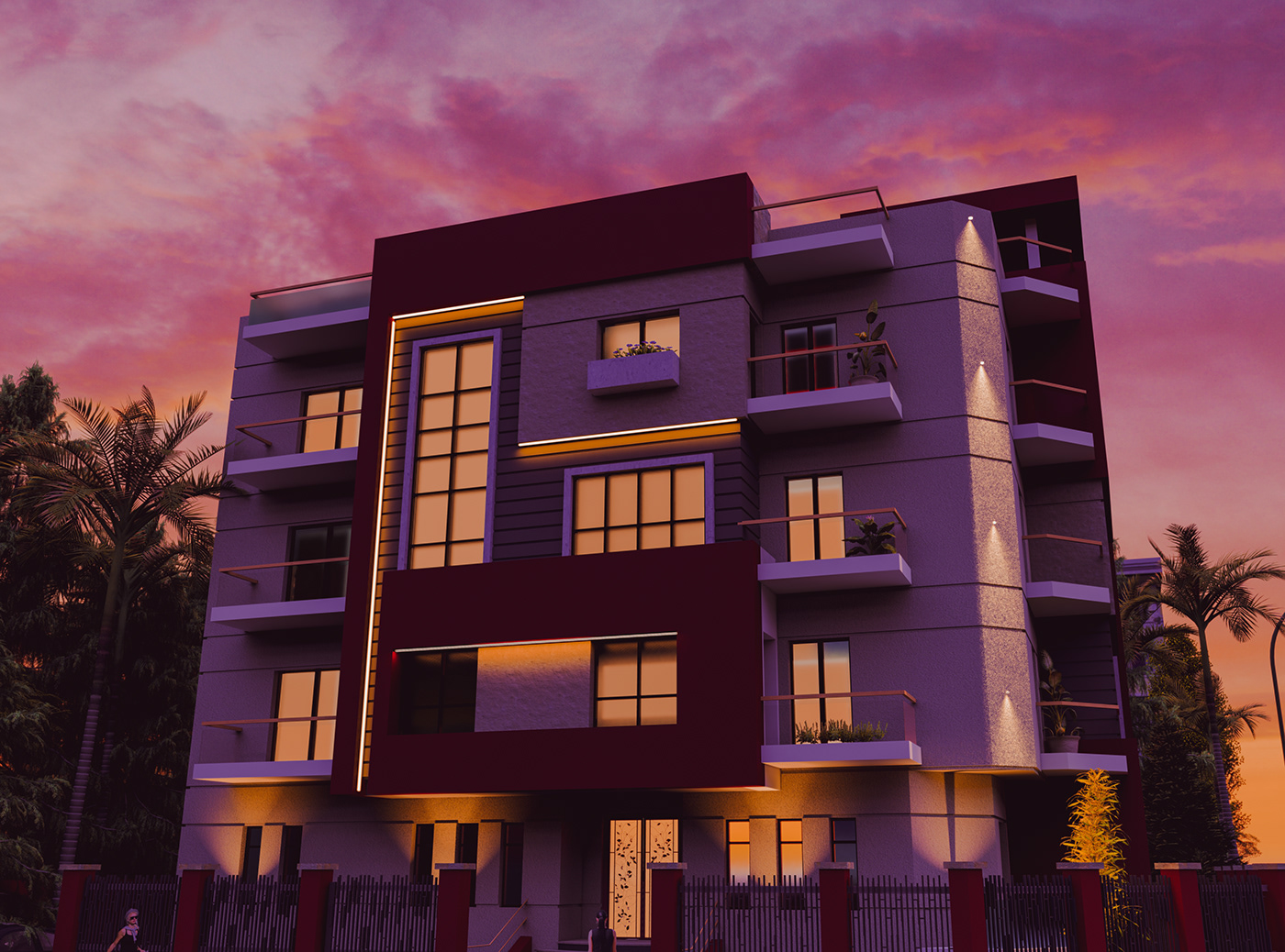 architecture building contemporary design Elevation exterior modern red residential Villa