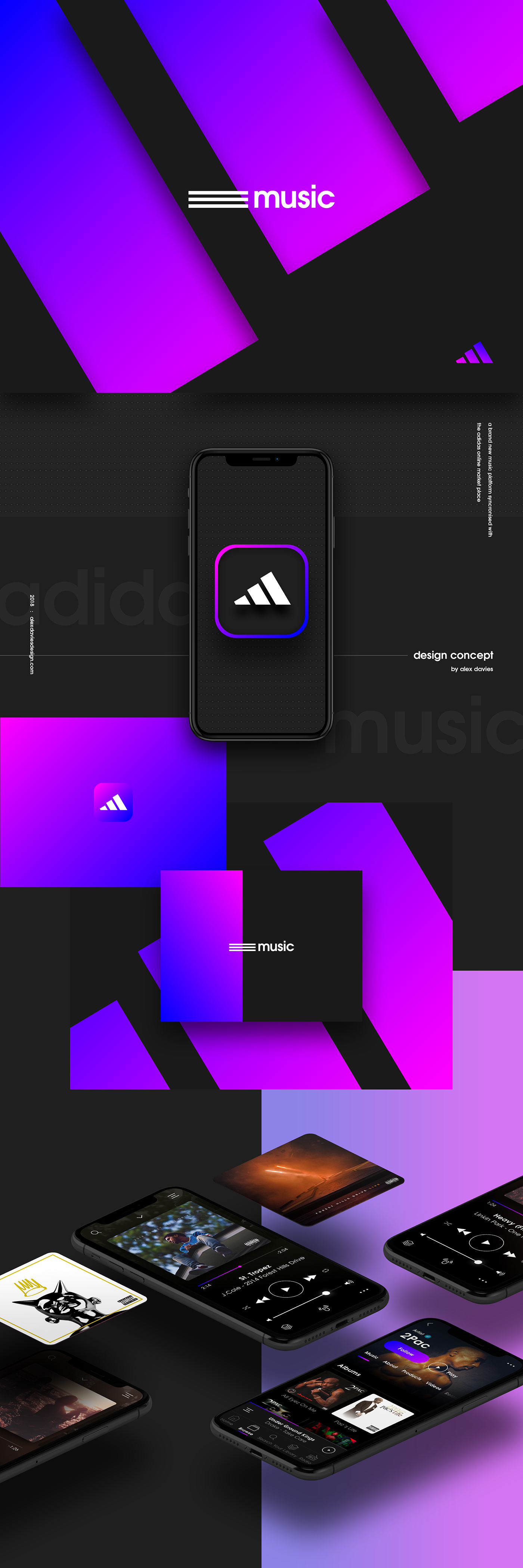 adidas music music platform UI ux Web Design  mobile app e-commerce sports