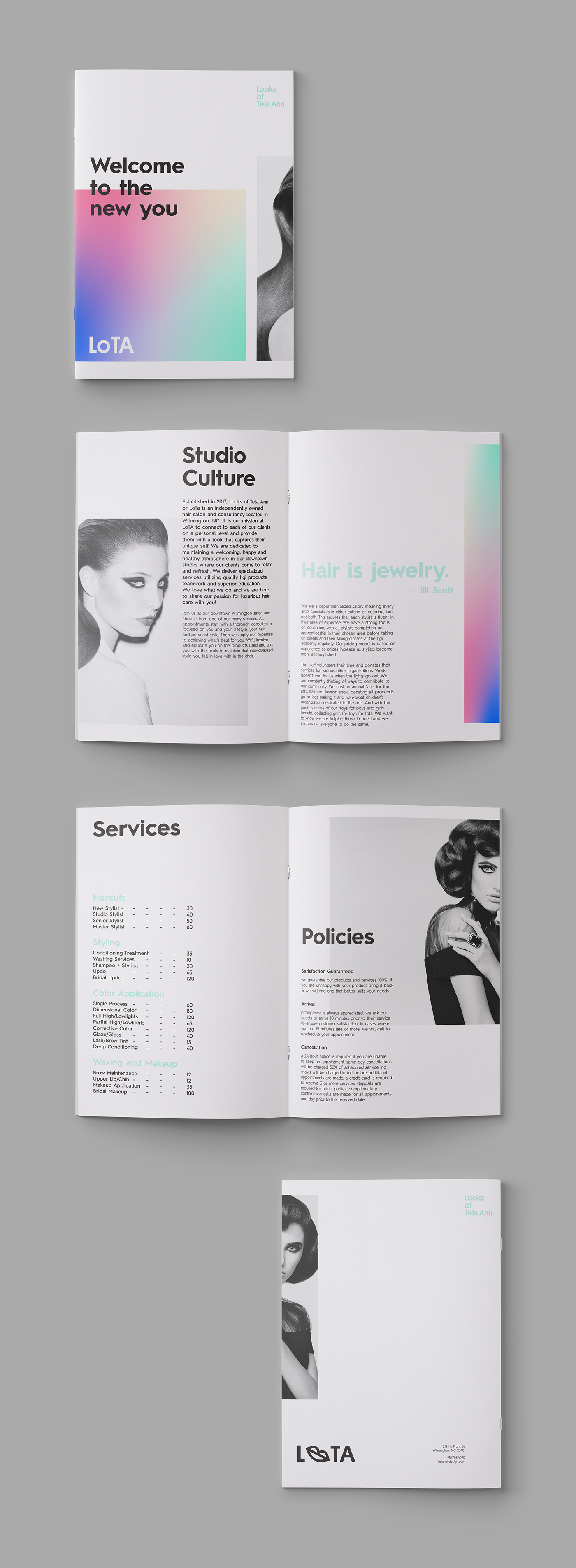 color design system gradient Hair Salon brand guidelines poster modern minimal editorial design  business card