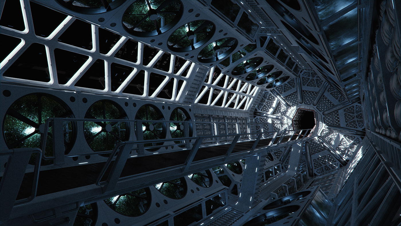 corridor Scifi Space  spacecraft Interior concept art science fiction 3D rendering Render