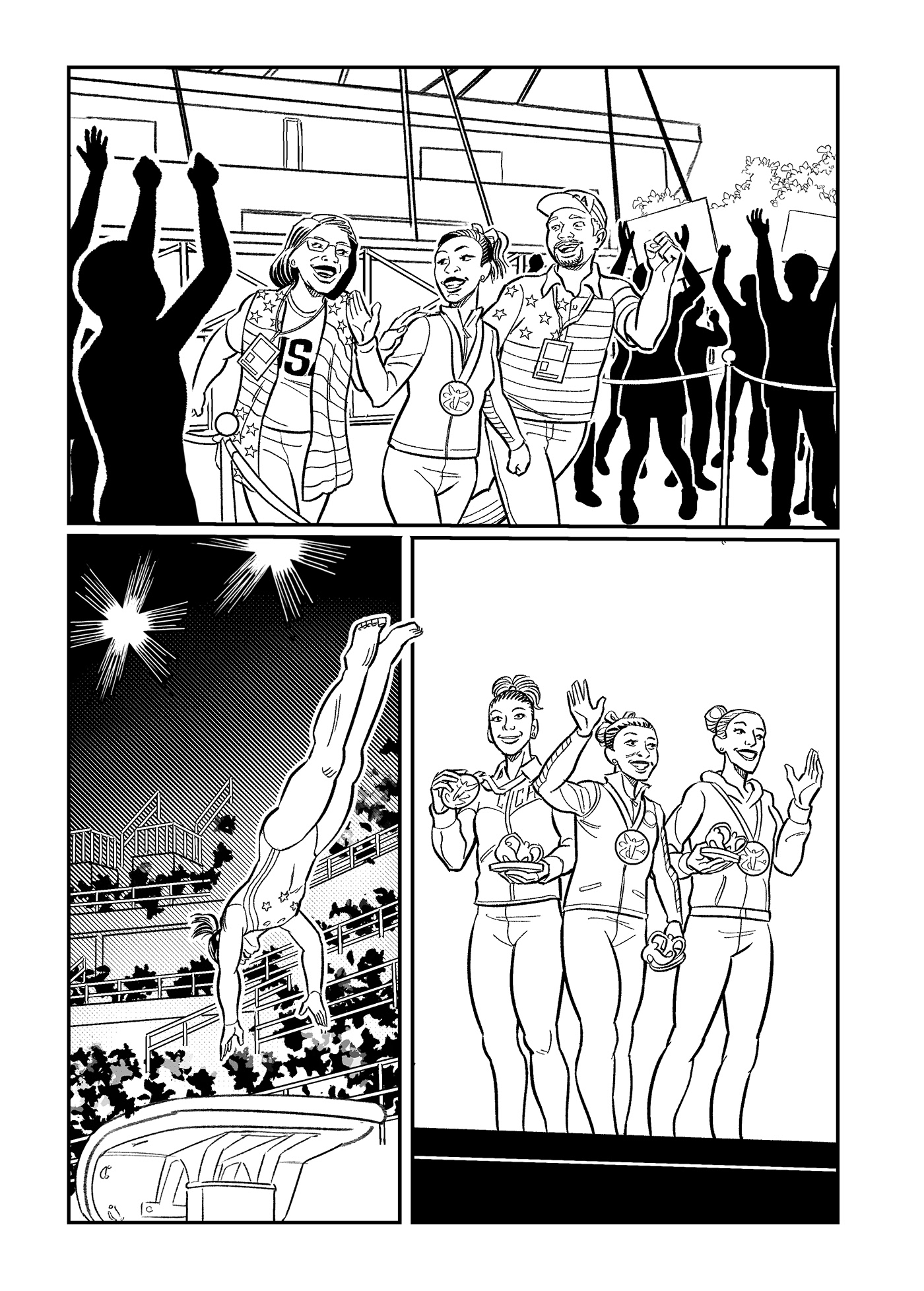 comic art comicbook Sequential Art Olympics gymnastics Drawing  ILLUSTRATION  line art ink