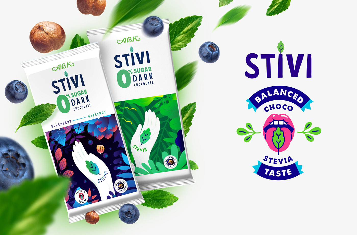 blueberries chocolate hazelnut icons packing stevia taste without sugar