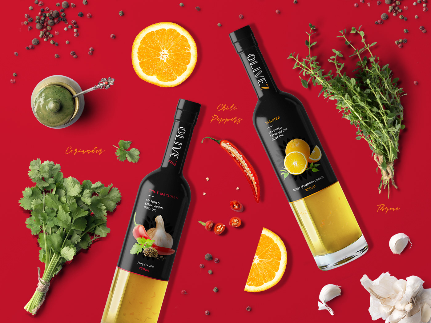 Olive Oil seasoning Packaging logo branding  herbs and spices extra virgin pantone olives bottle